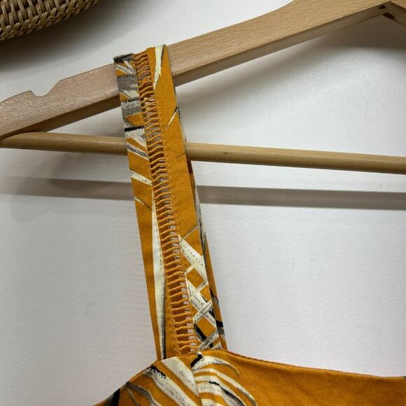 White House Black Market Yellow Tropical Fit & Flare Palm Print Midi Dress 2 - Picture 5 of 7